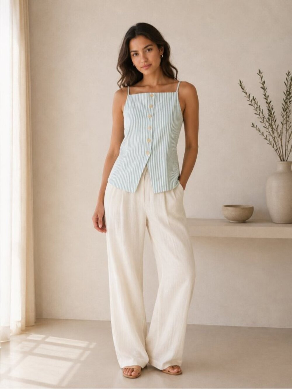 Scotch & Soda Green Striped Button Front Vest Cami Layering Top NWT L 0330